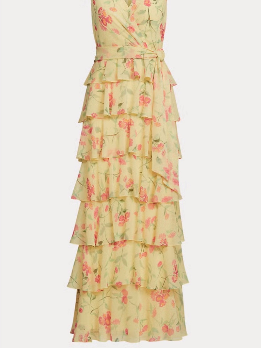 Lauren Ralph Lauren Yellow Floral Tiered Maxi Dress